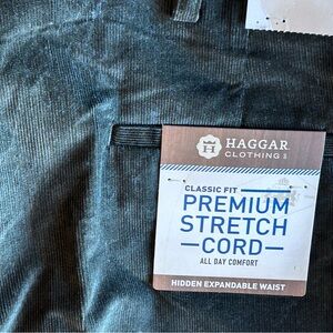 Haggar Men's Classic Fit Corduroy Pants Adjustable Waist Military Green Sz 42X32